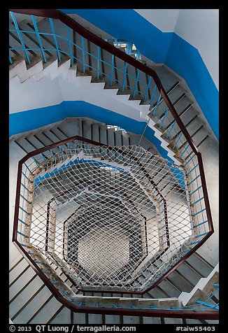 Looking down tower staircase, Tsen Pagoda. Sun Moon Lake, Taiwan (color)