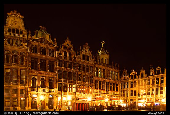 Guildhalls at night, Grand Place. Brussels, Belgium