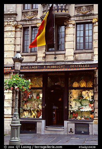 Lace store with Belgian flag, Grand Place. Brussels, Belgium