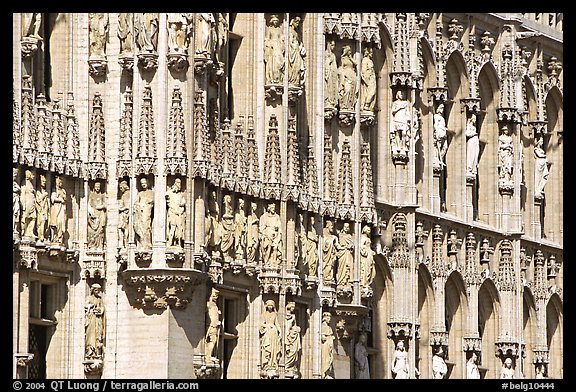 Detail of the gothic town hall facade. Brussels, Belgium (color)