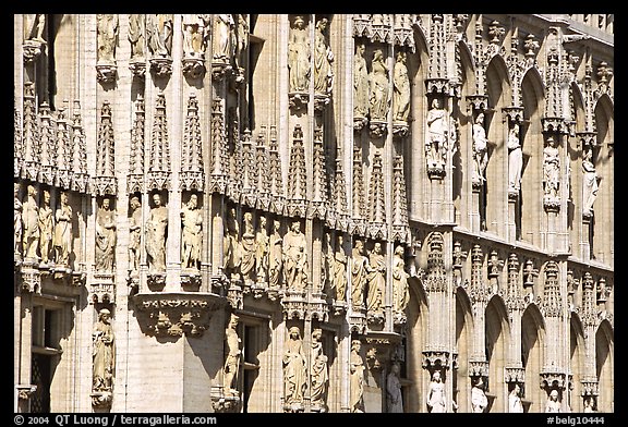 Detail of the gothic town hall facade. Brussels, Belgium