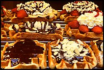 Belgian waffles with a variety of toppings. Brussels, Belgium (color)