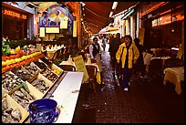 Rue des Bouchers, a narrow cobbled street lined with restaurants. Brussels, Belgium ( color)