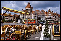 Outdoor cafe terrace, Grand Place. Tournai, Belgium (color)