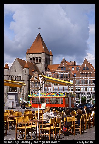 Outdoor cafe terrace, Grand Place. Tournai, Belgium