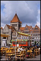 Outdoor cafe terrace, Grand Place. Tournai, Belgium (color)