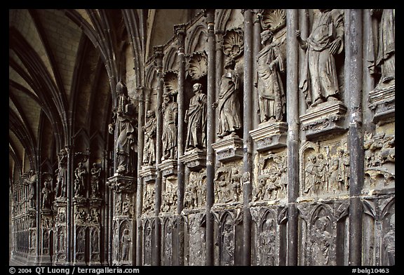 Carvings outside of Notre Dame Cathedral. Tournai, Belgium