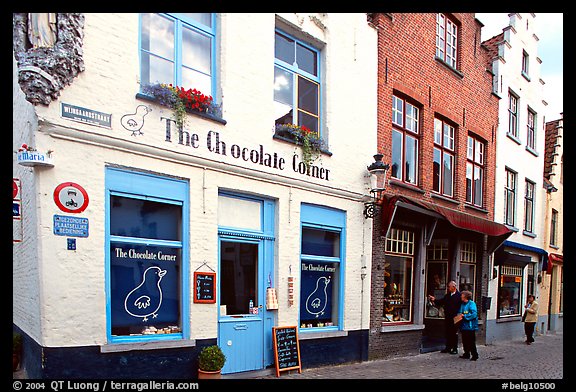 Street with chocolate shop. Bruges, Belgium (color)