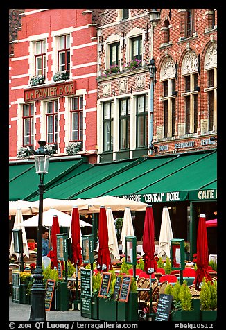 Restaurants and cafes on the Markt. Bruges, Belgium (color)