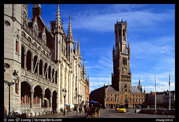 Provinciall Hof in neo-gothic style and beffroi. Bruges, Belgium