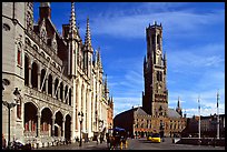 Provinciall Hof in neo-gothic style and beffroi. Bruges, Belgium (color)