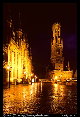 Provinciall Hof and belfry at night. Bruges, Belgium (color)