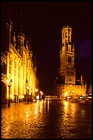 Provinciall Hof and belfry at night. Bruges, Belgium