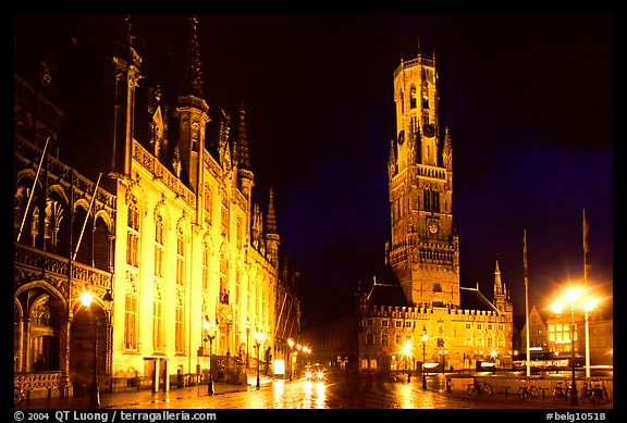 Provinciall Hof and belfort at night. Bruges, Belgium