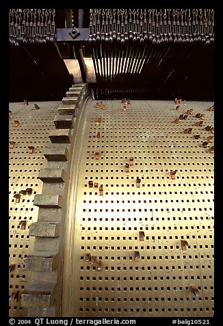 Wheel of the carillon inside Belfort. Bruges, Belgium