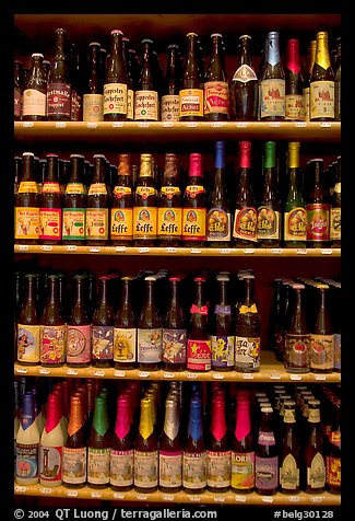 Large selection of bottled beers. Bruges, Belgium