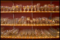 Large variety of glasses used to drink specific beers. Bruges, Belgium