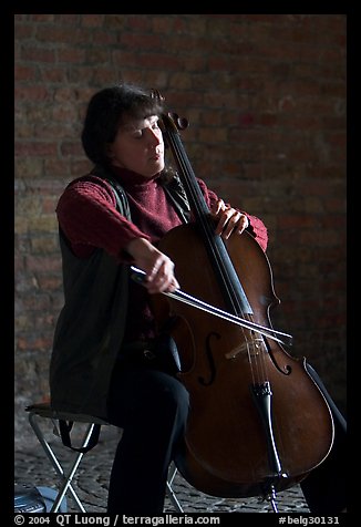 Woman cellist. Bruges, Belgium (color)