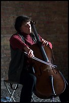 Woman cellist. Bruges, Belgium (color)