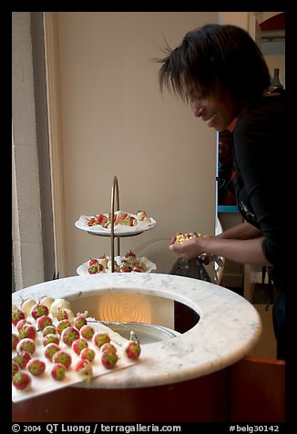 Strawberry dipped in chocolate. Brussels, Belgium (color)