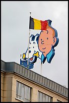 Tintin, Milou, and Belgian flag. Brussels, Belgium
