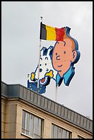 Tintin, Milou, and Belgian flag. Brussels, Belgium (color)