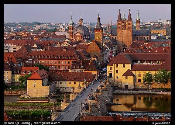 Alte Mainbrucke bridge and Neumunsterkirche church. Wurzburg, Bavaria, Germany (color)