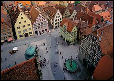 Marktplatz seen from the Rathaus tower. Rothenburg ob der Tauber, Bavaria, Germany (color)