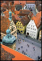 Marktplatz seen from the Rathaus tower. Rothenburg ob der Tauber, Bavaria, Germany (color)