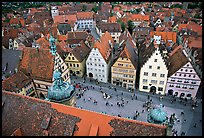 Marktplatz seen from the Rathaus tower. Rothenburg ob der Tauber, Bavaria, Germany ( color)