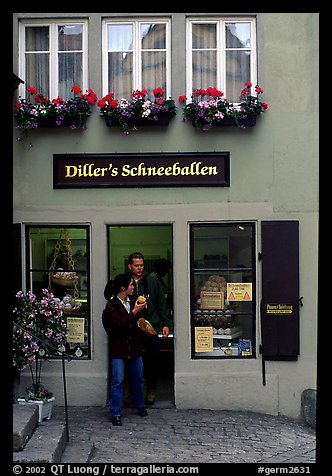 Pastry store specializing Schneeballen, a local specialty. Rothenburg ob der Tauber, Bavaria, Germany (color)
