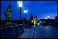 Alte Mainbrucke (bridge) at night. Wurzburg, Bavaria, Germany