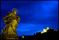 Alte Mainbrucke (bridge) and Festung Marienberg (citadel) at night. Wurzburg, Bavaria, Germany (color)