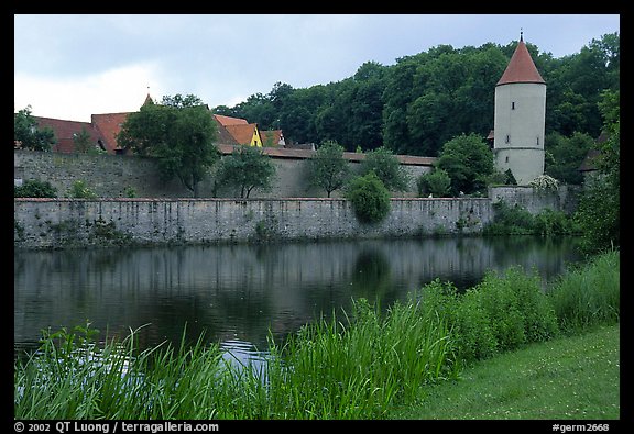 Duck pond and rampart walls, Dinkelsbuhl. Bavaria, Germany