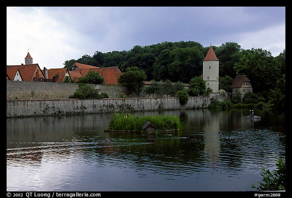 Duck pond and rampart walls, Dinkelsbuhl. Bavaria, Germany