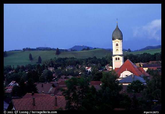 Nesselwang and St Andreas church. Bavaria, Germany (color)