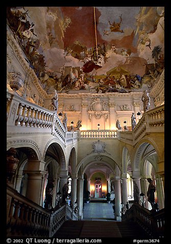 Main staircase and fresco painted by Tiepolo. Wurzburg, Bavaria, Germany (color)