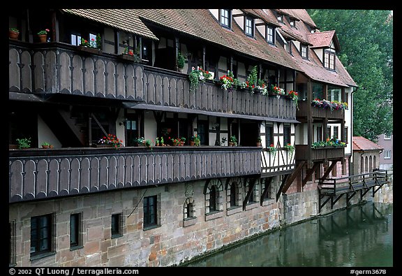 Timbered houses on the canal. Nurnberg, Bavaria, Germany (color)