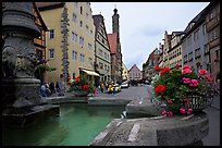 Fountain and street. Rothenburg ob der Tauber, Bavaria, Germany (color)