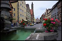 Fountain and street. Rothenburg ob der Tauber, Bavaria, Germany