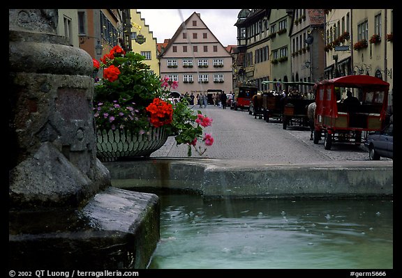 Fountain and street. Rothenburg ob der Tauber, Bavaria, Germany