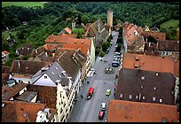 House rooftops and Street seen from the Rathaus tower. Rothenburg ob der Tauber, Bavaria, Germany (color)