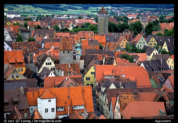 Rooftops seen from the Rathaus tower. Rothenburg ob der Tauber, Bavaria, Germany (color)