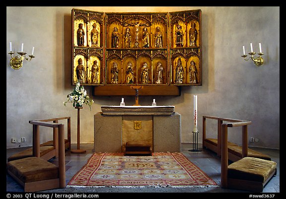 Interior of 12th century Church of Gamla Uppsala. Uppland, Sweden (color)