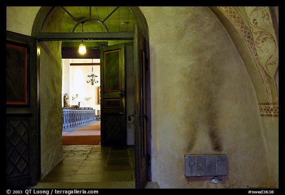 Interior of 12th century Church of Gamla Uppsala. Uppland, Sweden