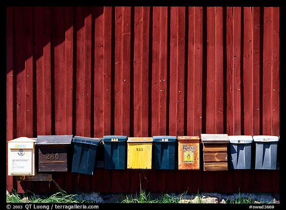 Row of mailboxes. Gotaland, Sweden