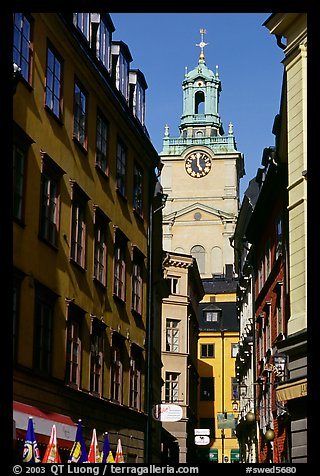 Street and church in Gamla Stan. Stockholm, Sweden (color)