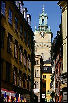 Street and church in Gamla Stan. Stockholm, Sweden (color)