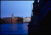 Bridge on Riddarfjarden and Gamla Stan, midnight twilight. Stockholm, Sweden (color)