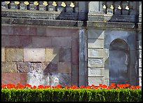 Tulips and wall, parks of royal residence of Drottningholm. Sweden